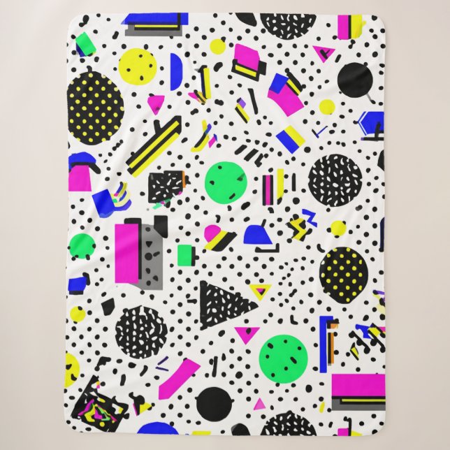 Manta Sherpa Neon Retro Memphis Geometric Chaos Pattern (Anverso)