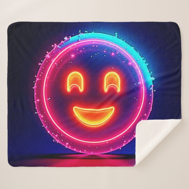 Manta Sherpa Neon Smile: Bright Happy Glow Design (Anverso (horizontal))