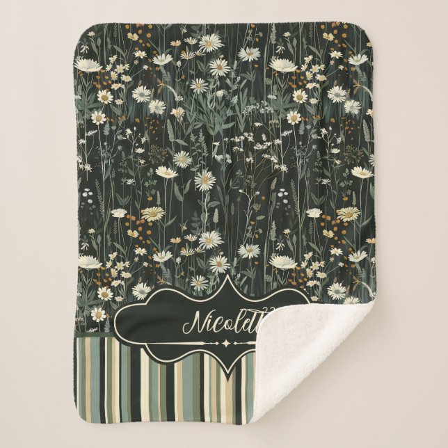 Manta Sherpa Nicolette Dark Daisy Floral Stried (Anverso)