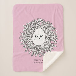 Manta Sherpa Nido y Huevo personalizados Iniciales y Nombre Ros