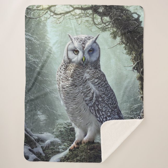 Manta Sherpa Nieve Owl Sherpa Blanket (Anverso)