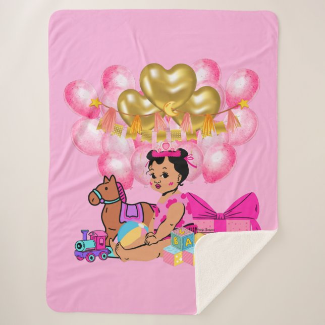 Manta Sherpa Niña bebé de rosa (Anverso)