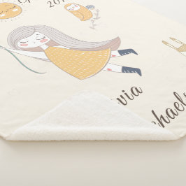 Manta Sherpa Niña Búho Conejo Personalizado Fecha y Nombre
