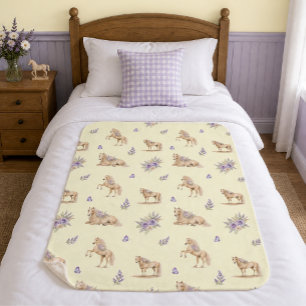 Manta Sherpa Niña Caballo Amarillo Púrpura Patrón Floral