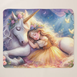 Manta Sherpa Niña Durmiendo Paisaje de Sueños de Unicornio
