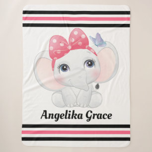 Manta Sherpa Niña Elefante Bebé con Lazo Nombre Personalizado