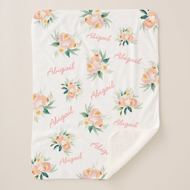 Manta Sherpa Niña Floral Personalizada Nombre Sherpa Blanket (Anverso)