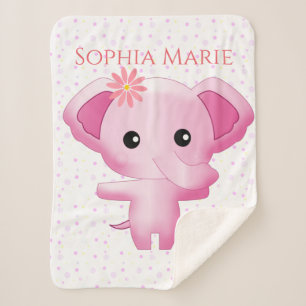 Manta Sherpa Niña pequeña y rosa dulce elefante