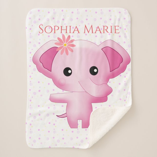 Manta Sherpa Niña pequeña y rosa dulce elefante (Anverso)