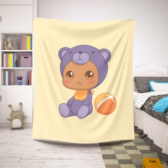 Manta Sherpa Niño Chica traje de oso púrpura con traje amarillo (Subido por el creador)