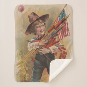 Manta Sherpa Niño con Fuegos Artificiales, Bandera Americana, I