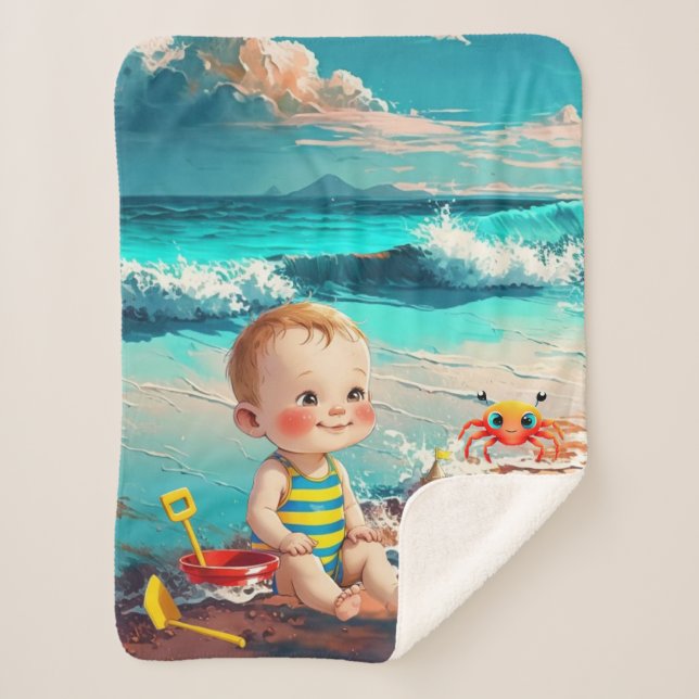 Manta Sherpa Niño en la playa (Anverso)