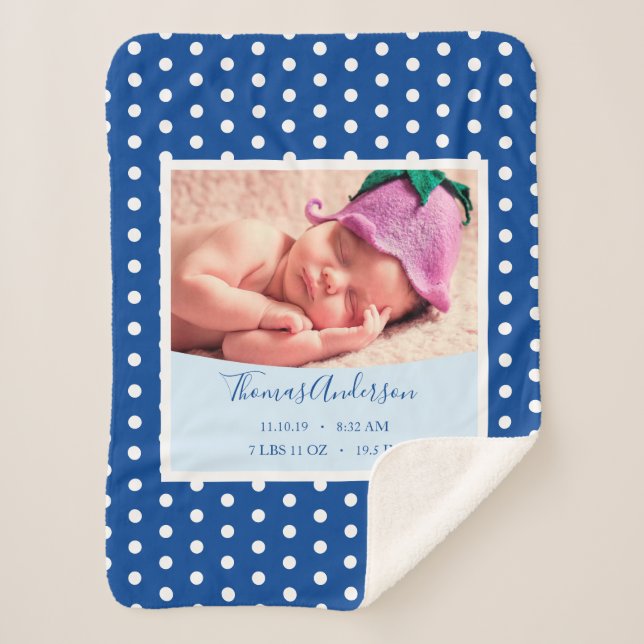 Manta Sherpa Niño recién nacido con estadísticas de nacimiento  (Anverso)