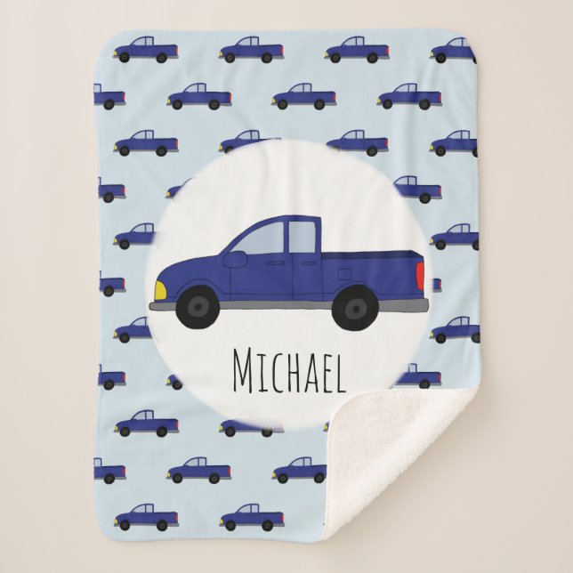 Manta Sherpa Niños con camionetas azules Personalizados (Anverso)