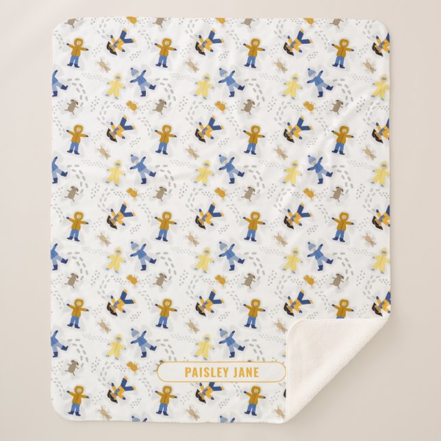 Manta Sherpa Niños de Angel de Nieve con mascotas (Anverso)