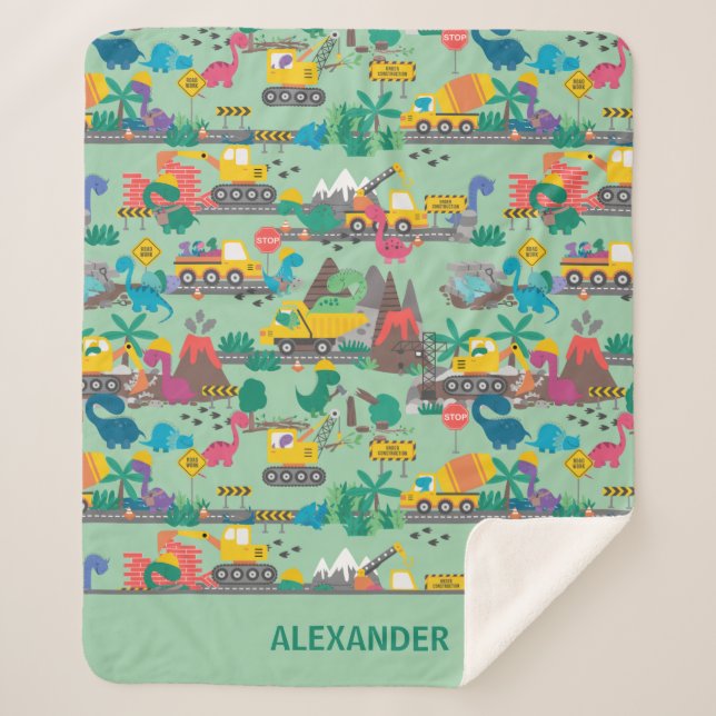 Manta Sherpa Niños de la construcción de dinosaurios personaliz (Anverso)