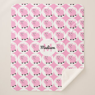 Manta Sherpa Niños monogramados Patrón de cerdo rosa Cerdos ani
