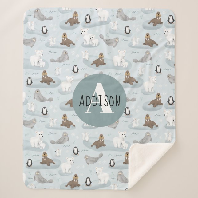 Manta Sherpa Niños monogramas de los animales del Ártico de inv (Anverso)