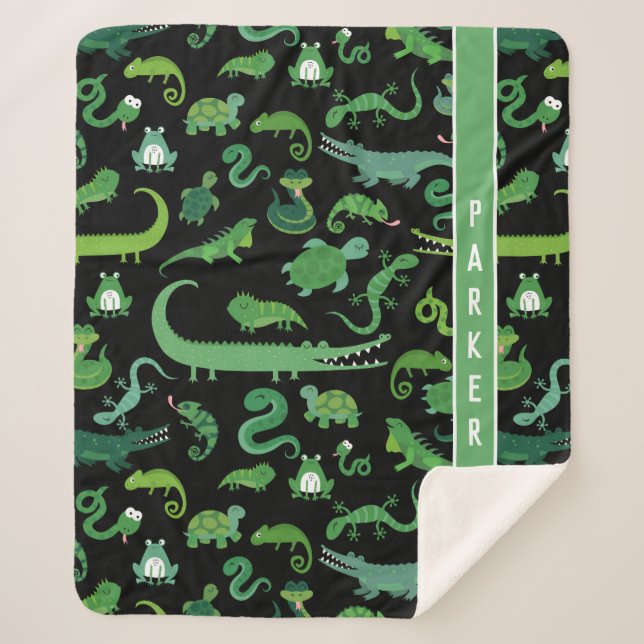 Manta Sherpa Niños Reptiles Amfibios Personalizados (Anverso)