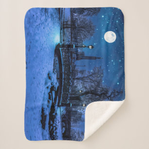 Manta Sherpa Noche de invierno mágica con cielo estrellado y lu