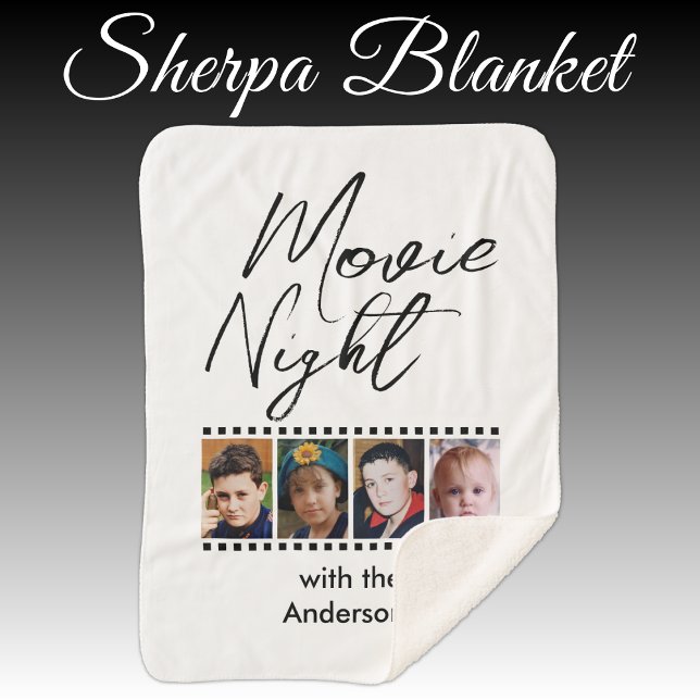 Manta Sherpa Noche de películas 4 familia de fotos negro (Subido por el creador)