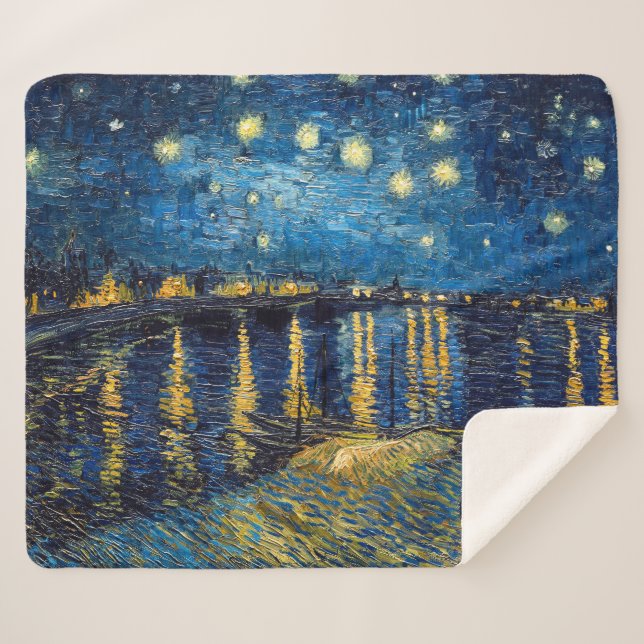 Manta Sherpa Noche estrellada en el Ródano | Van Gogh | (Anverso (horizontal))