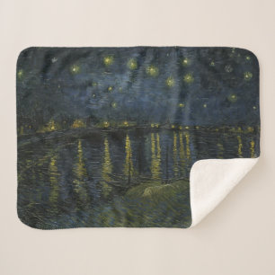 Manta Sherpa Noche estrellada sobre el Ródano, pintura al óleo 