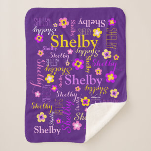 Manta Sherpa Nombre amarillo rosado púrpura del personalizado