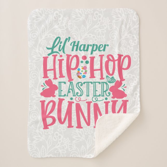 Manta Sherpa NOMBRE DE ADD Personalizado Lil Hip Hop Easter Bun (Anverso)