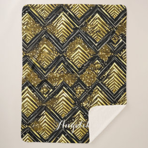 Manta Sherpa Nombre de cheurón personalizado oro y negro
