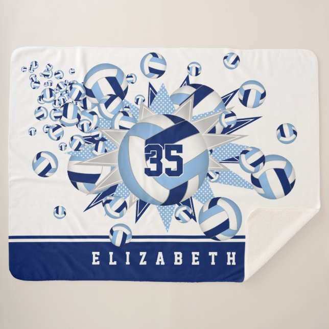 Manta Sherpa nombre de chicas estrellas de voleibol azul oscuro (Anverso (horizontal))