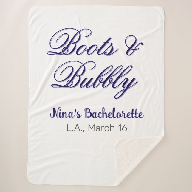 Manta Sherpa nombre de despedida de soltera Boots & Bubble purp (Anverso)
