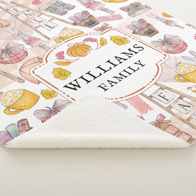 Manta Sherpa Nombre de familia acuarela otoño (3/4)