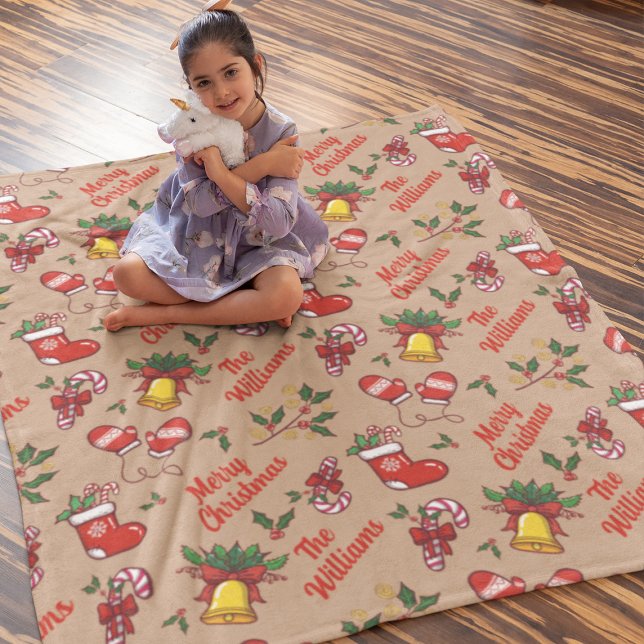 Manta Sherpa Nombre de familia Patrón de navidad merry (Subido por el creador)