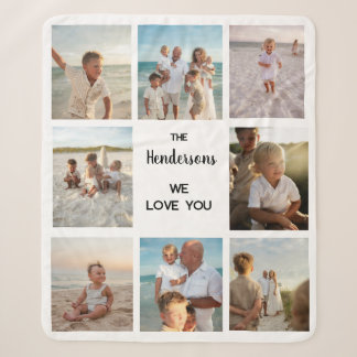 Manta Sherpa Nombre de Familia Personalizado 8 Colage de Fotos