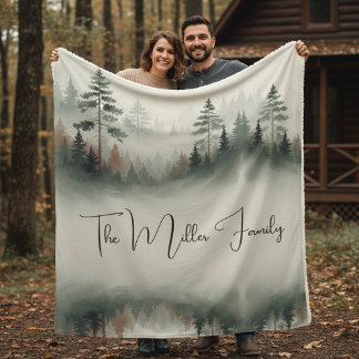 Manta Sherpa Nombre de familia personalizado - Bosque de acuare