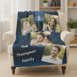 Manta Sherpa Nombre de Familia Personalizado con Múltiples Foto