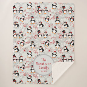 Manta Sherpa Nombre de familia personalizado de los pingüinos d