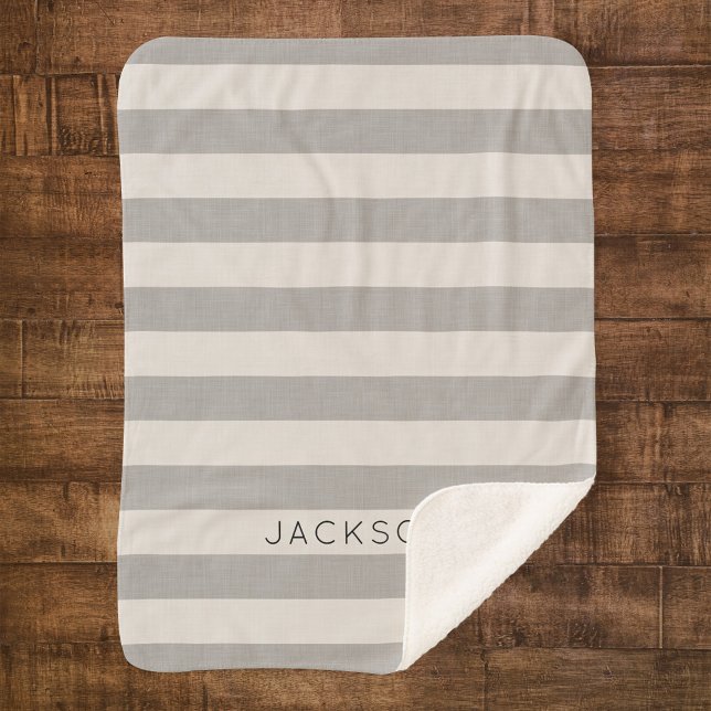 Manta Sherpa Nombre de franjas grises Monograma | Casa de campo (Subido por el creador)