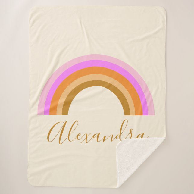 Manta Sherpa Nombre de guión personalizado simple retro arco ir (Anverso)