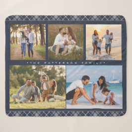 Manta Sherpa Nombre de la familia 5 Collage de fotos Blue Plaid