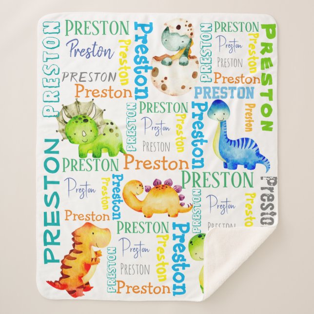 Manta Sherpa Nombre de los niños con dinosaurios (Anverso)