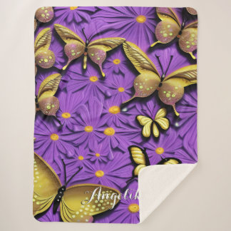 Manta Sherpa Nombre de mariposa y flores