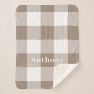 Manta Sherpa Nombre de monograma del patrón de Gingham de Taupe
