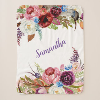 Manta Sherpa Nombre de niña floral acuarela