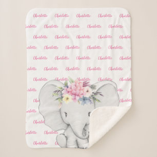 Manta Sherpa Nombre del Chica personalizado rosa del elefante f