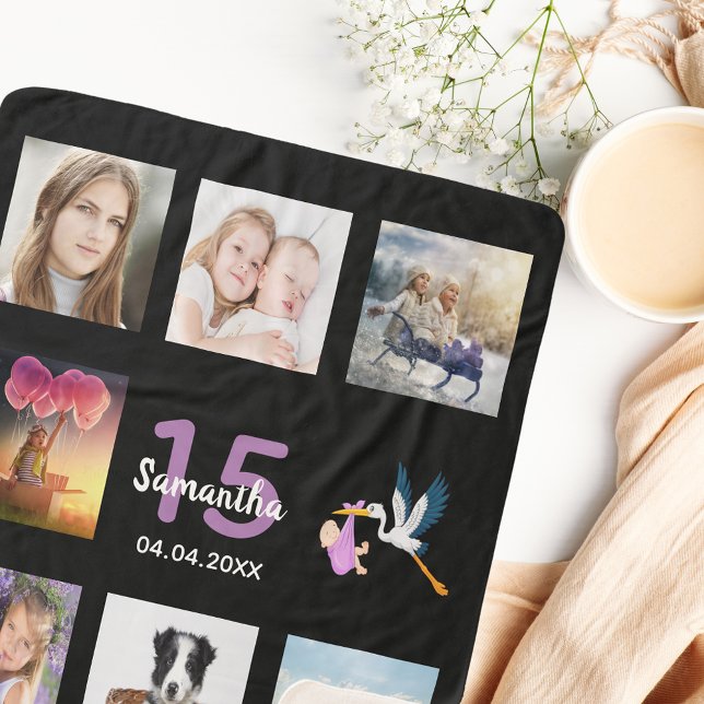 Manta Sherpa Nombre del collage de fotos en negro de Quinceaner (Subido por el creador)