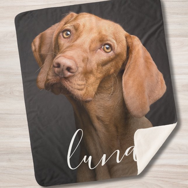 Manta Sherpa Nombre del Mascota personalizado de la foto del pe (Pet Dog Photo Blanket)