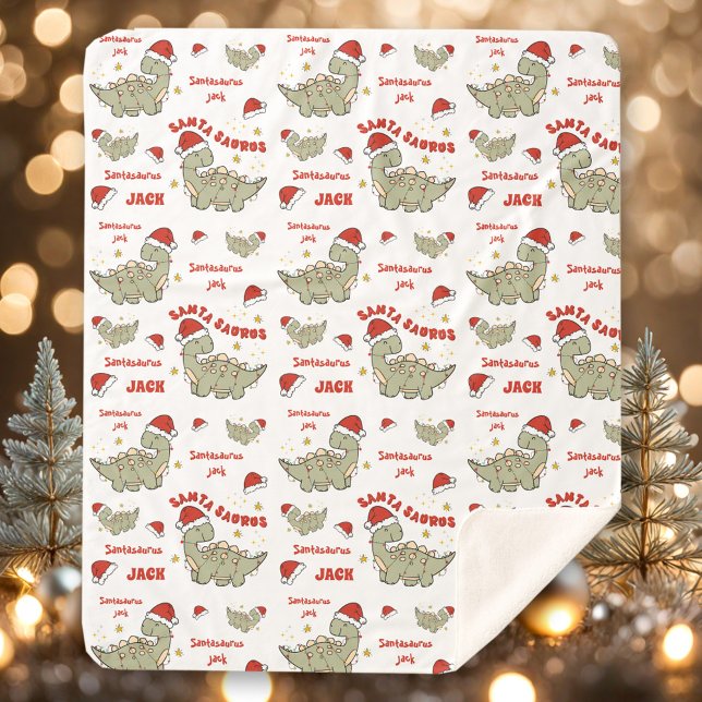 Manta Sherpa Nombre del navidad Dinosaurio Santasauro (Christmas Dinosaur Santasaurus Name Sherpa Blanket)