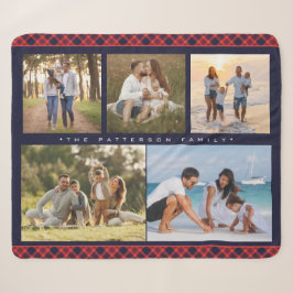 Manta Sherpa Nombre familiar 5 Collage de fotos Red Plaid Moder